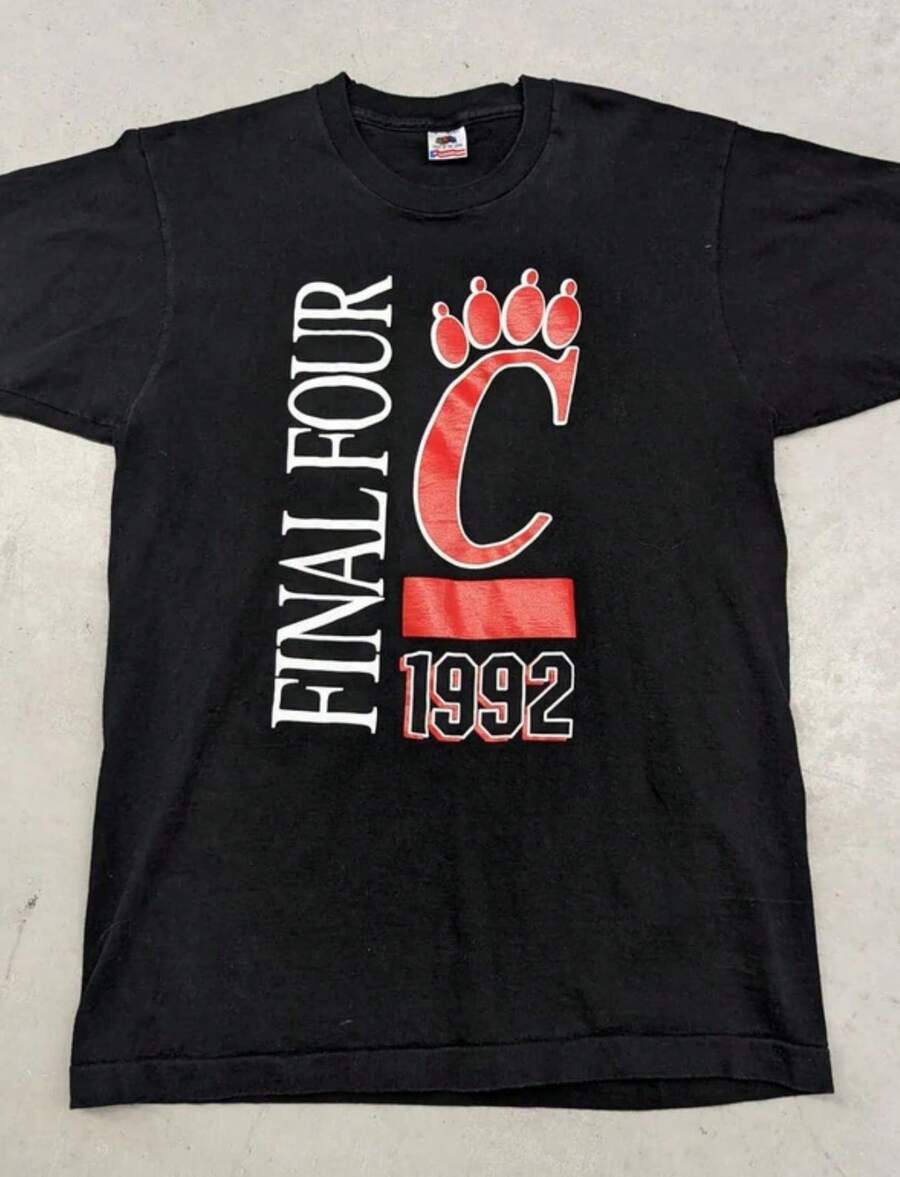 Vintage 1992 Final Four Cincinnati Bearcats T-Shirt - Black - View 1