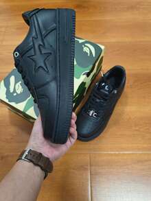 A BATHING APE Bape Casual Contrast Color Star Glossy Sneakers - All Black - View 8