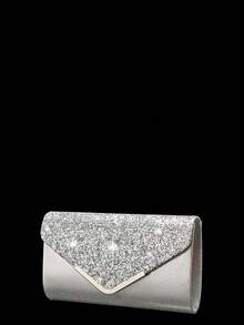 Glitter V-Shaped Clutch Bag - Silver - View 6