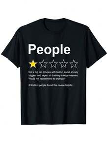 Funny T-Shirt For Introverts For Men And Women - 100% Casual Short Sleeve T-Shirt With Introvert Design (People Graphic And Star Rating), Slightly Stretchy, Regular/Wide Fit, Sizes S-XXXL, Comfortable T-Shirt For All Seasons, For Casual Wear, Parties, Daily Wear. - Black - View 1