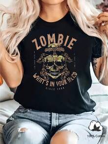 Zombie T-Shirt, Black Punk Style, A Must-Have Gift For Rock Fans, Short-Sleeved T-Shirt For Women, Ideal For Outdoor Travel, Spring And Summer Top. - 黑色 - 查看 6