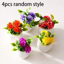 1/12 Dollhouse Miniature Potted Plant, Realistic Greenery & Flower Decor Model, Random 4/10pcs - Multicolor - View 12