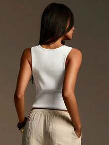 Blusa de punto ajustada de hombros descubiertos en color verde claro, para primavera/verano - Blanco - Ver 6