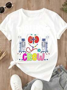 Camiseta para Personal de Diálisis para Enfermeras y Personal Médico con Diseño de Máquina de Diálisis Renal y Estampado de Estetoscopio para Trabajadores de la Salud - Blanco - Ver 3