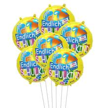 6入 18吋 德文 Endlich Schulkind 圓形鋁箔氣球 Willkommen In Der Schule 開學派對裝飾 Hurra Schulkind - 黃色 - View 3