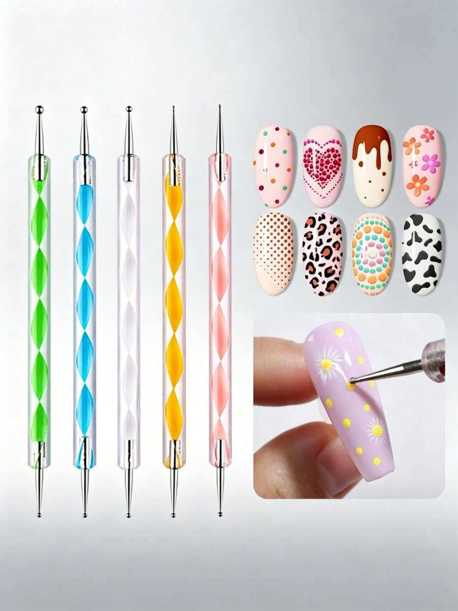 5pcs Nail Art Dotting Pen Tips, 5 Different Size Replacement Nibs, Multi-Size Rhinestone Picker Pen Tips, Durable Manicure Tool Accessories, Suitable For DIY Nail Salon Use, Easy For Beginner Girls & Women - Multicolor - View 1