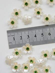 20/50/100pcs/Bag, 15mm 5-Petal Resin Crape Myrtle Flowers With Gold Base Claw And Light Green Crystal, Pearls, For Clothing Decoration - Light Green Diamond Bauhinia - View 6