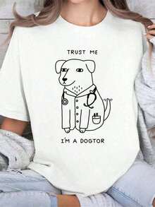 1 Piece Funny T-Shirt "Trust Me, I'm A Doctor", Printed Cotton T-Shirt For Medical Students For Summer, Soft Short Sleeve T-Shirt For Women, Modern And Comfortable Graphic Tee 180g 100% Cotton - 白色 - 查看 7