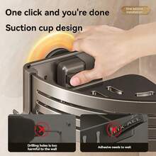Suction Cup Wall Corner Hanging Rack, Lightweight Aluminum Alloy With Hook Storage Rack, Multi-Function Organizer For Kitchen And Bathroom - Gunmetal Gray Single-layer Strip Bar - View 9