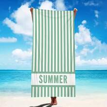 1 pieza Toalla de playa de verano con rayas verdes ultra suave, adecuada para la playa, fiesta de piscina, vacaciones - Accesorios de playa y piscina - estilo4 - Ver 2
