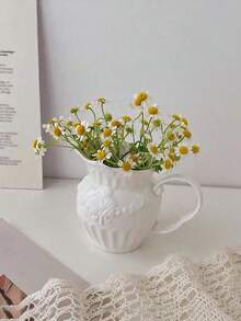 1pc Minimalist European Style Niche Premium Vintage Embossed Vase, White Milk Jug Decor For Living Room Fresh Flower Arrangement - A - View 5