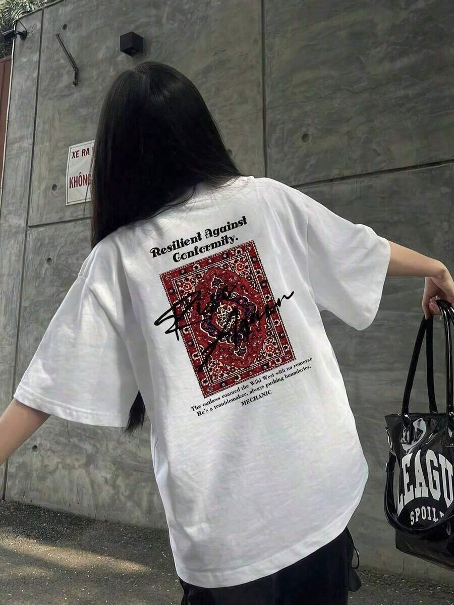 Women's 100% Cotton Short Sleeve T-Shirt; Women's 100% Cotton Summer T-Shirts - Fashionable Casual Everyday Wear, Suitable For Spring, Summer And All Seasons, Unisex Boyfriend Style With Printed Letters, Round Neck, Short Sleeve, Summer Sets F6AEspacious - 白色 - 查看 1