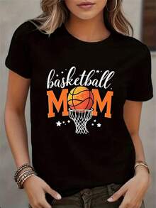 2026 Pieces Of Women's And Unisex Basketball Jerseys - Casual Short Sleeve Crew Neck T-Shirt, Printed With "Basketball Mom Life" Text, Slightly Stretchy Fabric Suitable For Game Days, Events, Gatherings, And Beach Parties - A Must-Have For Moms, For Everyday Casual Wear, Soft, Comfortable, And Loose Fit Fabric. VVT0 - 黑色 - 查看 7