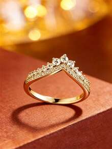 1pc Luxury V-Shaped Fashion Ring, Unique Design Stackable Rings, Elegant Versatile Accessory For Commuting - Gold Ring - View 13