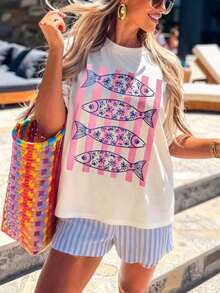 Women's Summer Top, Retro Design With Floral Print On The Front And Back, Fashionable And Stylish, Suitable For Spring And Summer Outings, Daily Wear And Going To Work, Lightweight And Comfortable Fabric, Keeps You Cool In The Hot Summers. - 白色 5 - 查看 4