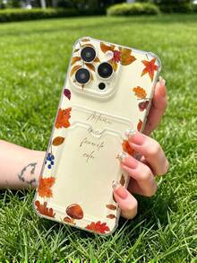 1 unidad Patrón otoñal de hojas acuarela Funda para iPhone 16 E, protección anticaída con airbag reforzado en las cuatro esquinas, tarjetero invisible integrado en la parte trasera, compatible para tarjeta personal, carnet de conducir, tarjeta de acceso y tarjeta de transporte, funda protectora antigolpes portátil con ranura para tarjetas, diseño sencillo y elegante, ideal para uso diario, desplazamientos y viajes - transparente - Ver 4