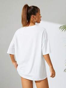 Women's T-Shirt With Round Neck And Bird And Flower Print, Basic And Elegant, Breathable And Casual, Machine Washable, Fashionable And Suitable As A Holiday Gift For Friends And Family, With An Interesting Printed Design. - 白色 - 查看 2