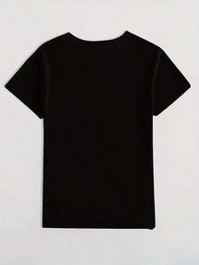 Soft 100% Cotton Women's Short-Sleeved Casual T-Shirt - Printed With The Letter M, Regular Fit, Round Neck, Suitable For All Seasons, Women's Clothing, Breathable Cotton T-Shirt, Matches Everything. - 黑色 - 查看 2