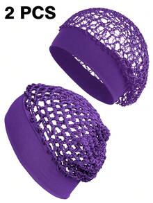 2pcs Crochet Mesh Hair Net, Breathable Net Hairnet For Curly Hair Braiding, Black 2pcs Elastic Hair Snood For Sleeping And Daily Use - Multicolor - View 11