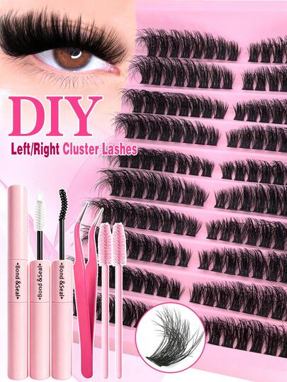 Eimny 160PCS Lash Cluters Kit, D Curl Anime Style Lashes, Fluffy Natural Look. Compact And Easy To Carry. Comes With 2-In-1 Glue, Tweezers And Brush Tools. Ideal For Daily Makeup, Parties And Dates, Beginner Friendly And Practical For All Occasions