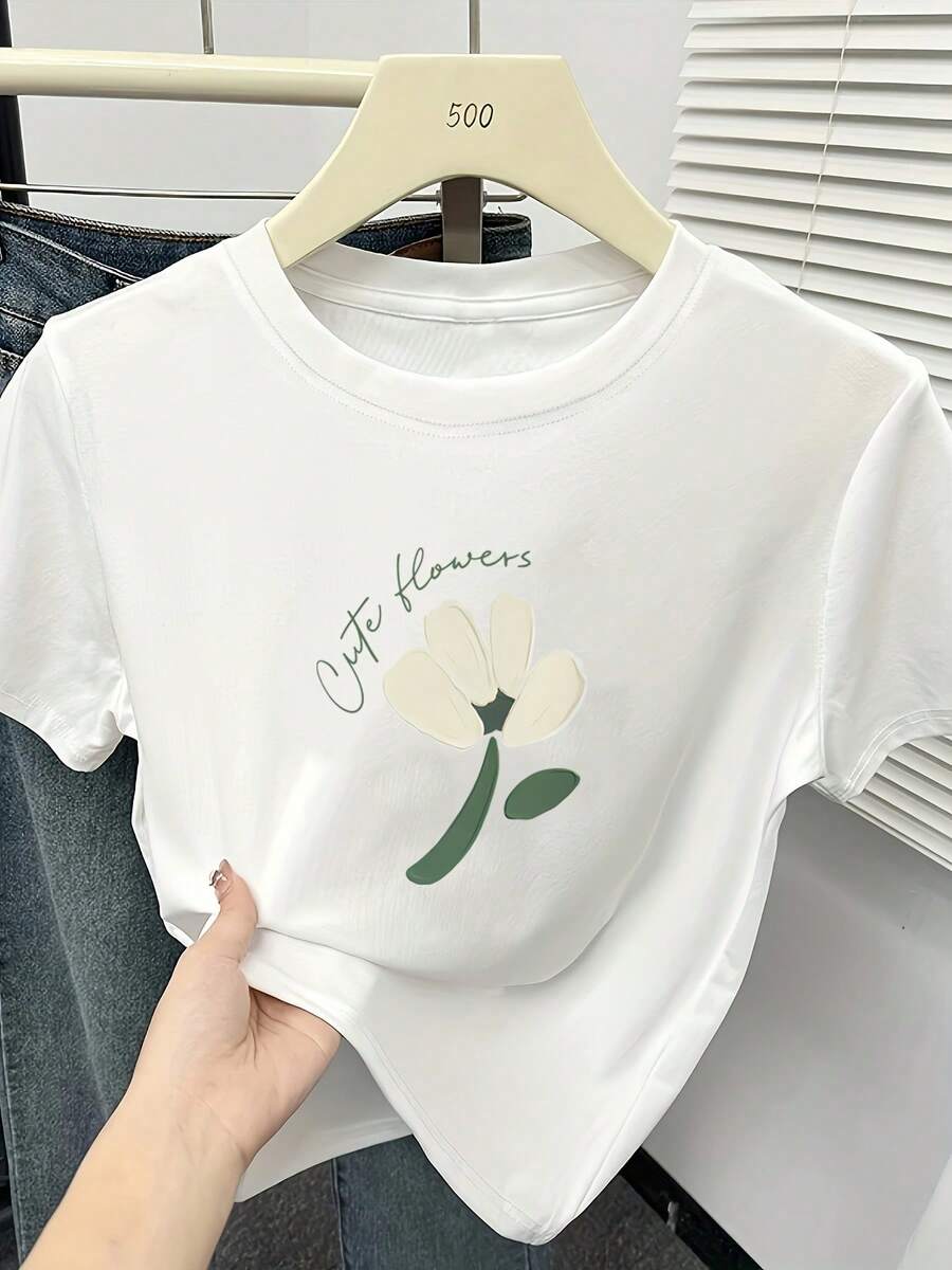 Women's Basic Short Sleeve Crew Neck Fitted T-Shirt - Summer 2025 Collection - 白色 - 查看 1