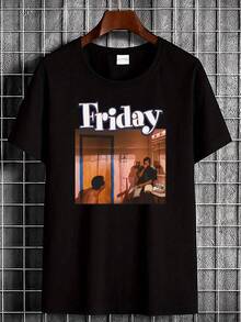 New 2026 Retro Friday The Movie T-Shirt - Vintage 90s Black T-Shirt With Movie Character Print - Soft And Breathable Fabric - Unisex Casual Street Style - Machine Washable Everyday Shirt, Suitable For Weekends, Nostalgic Design, Sporty. Style, Outdoor Activities, Street Style, Fashionable Fashion, Attractive Climate Summer Clothes Casual Wear Party Set, Perfect For Holidays & Playtime, Great For Party & Family Holidays, Perfect For Daily Clothing Set & Gift - 黑色 - 查看 1