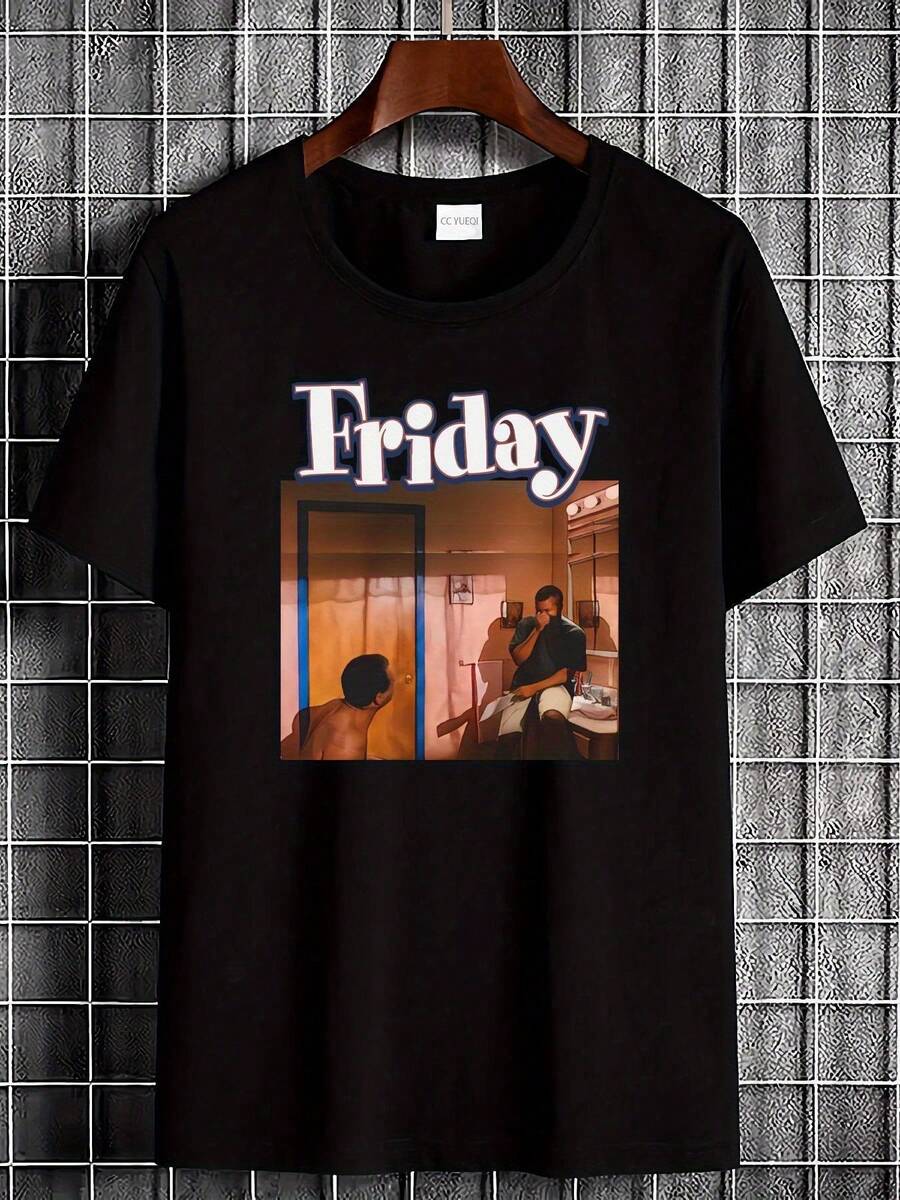 New 2026 Retro Friday The Movie T-Shirt - Vintage 90s Black T-Shirt With Movie Character Print - Soft And Breathable Fabric - Unisex Casual Street Style - Machine Washable Everyday Shirt, Suitable For Weekends, Nostalgic Design, Sporty. Style, Outdoor Activities, Street Style, Fashionable Fashion, Attractive Climate Summer Clothes Casual Wear Party Set, Perfect For Holidays & Playtime, Great For Party & Family Holidays, Perfect For Daily Clothing Set & Gift - 黑色 - 查看 1