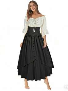 New Halloween Dress For Women, Renaissance Style, Full Skirt, With Patchwork Lace, Asymmetrical Pointed Design, Dark Fairy Style, Costume, Perfect For Halloween Parties, Cosplay And Themed Photography - 黑色 - 查看 3