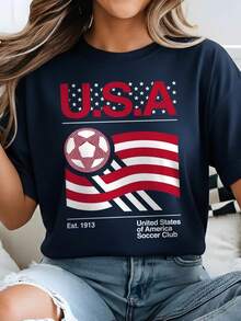 World Cup 2026 USA Soccer Shirt, United States Soccer Club Tee, American Flag Soccer Fan Gift, Patriotic USMNT Vintage Soccer Shirt - 黑色 - 查看 1
