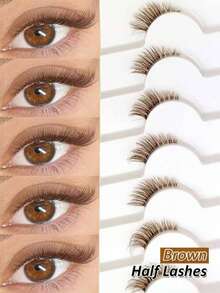 7 Pairs Brown Half-Strip Eyelashes, Cat Eye Effect, Fluffy & Soft, Transparent Lash Band, Natural & Lengthening, Comfortable Reusable, Suitable For Daily Wear, Travel, Party Gift - View 11