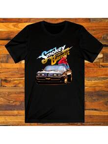 Men's Vintage T-Shirt With Car And Fireworks Thief Design - Soft Black T-Shirt, Suitable For Car Enthusiasts, Movie Fans, Collector Gifts, Casual Short-Sleeved T-Shirt For Parties And Daily Wear, Machine Washable Vintage Design. - 黑色 - 查看 1