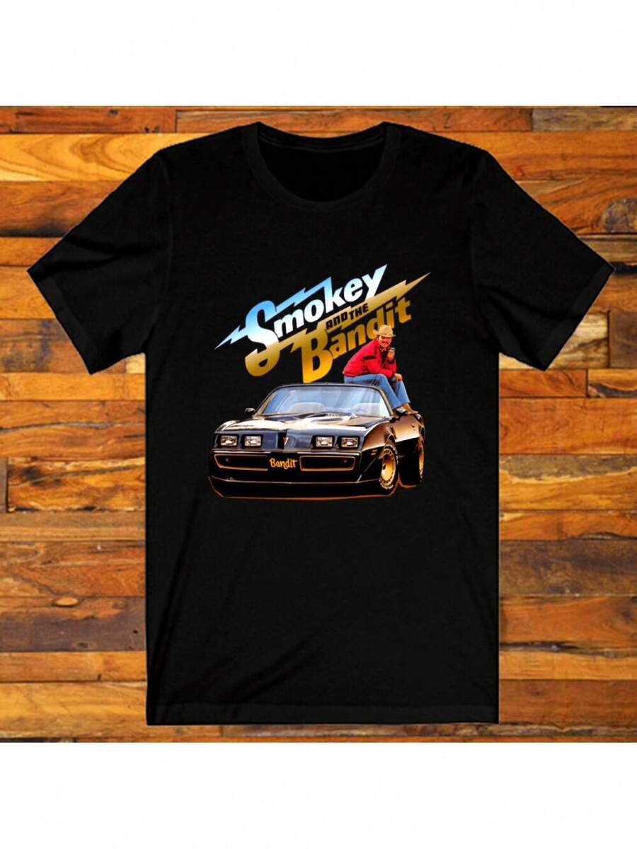 Men's Vintage T-Shirt With Car And Fireworks Thief Design - Soft Black T-Shirt, Suitable For Car Enthusiasts, Movie Fans, Collector Gifts, Casual Short-Sleeved T-Shirt For Parties And Daily Wear, Machine Washable Vintage Design. - 黑色 - 查看 1