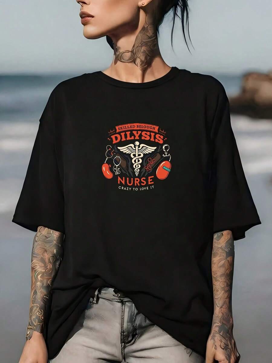 Camiseta de Enfermera de Diálisis Love, Unisex, Tela Suave, Regalo para Héroes, Apreciamiento Familiar, Eventos Corporativos, Formación de Equipos. Top de manga corta cómodo y versátil. - Negro - Ver 1