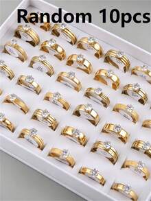 5/10/20/30 piezas Anillos de acero inoxidable con rhinestones de colores variados, elegantes y de moda, joyería de alta gama para compromiso y aniversario, adecuado para hombres y mujeres - anillo - Ver 24