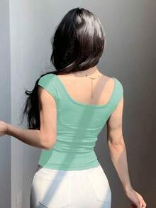 Camiseta de mujer de manga corta slim con lazo en la espalda, para el verano - verde menta - Ver 3