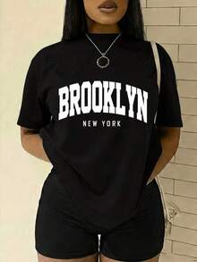 Camiseta negra informal de manga corta con cuello redondo para hombre,Camisetas Para Mujer Camiseta unisex negra Brooklyn New York estilo y2k diseño moderno y urbano perfecta para lucir en cualquier ocasión destaca por su estampado audaz ideal para los amantes de la moda actual y el streetwear exprésate con estilo y originalidad - Negro - Ver 6