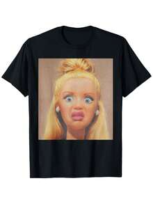 Funny T-Shirt With Disgusting Doll Face - Novelty, Sarcastic And Humorous T-Shirt With Iconic Patterns, Casual Loose Fit T-Shirt, Suitable For Parties, Gifts And Daily Wear - Hand Washable Disgusting Doll Clothes - 如圖所示 - 查看 1