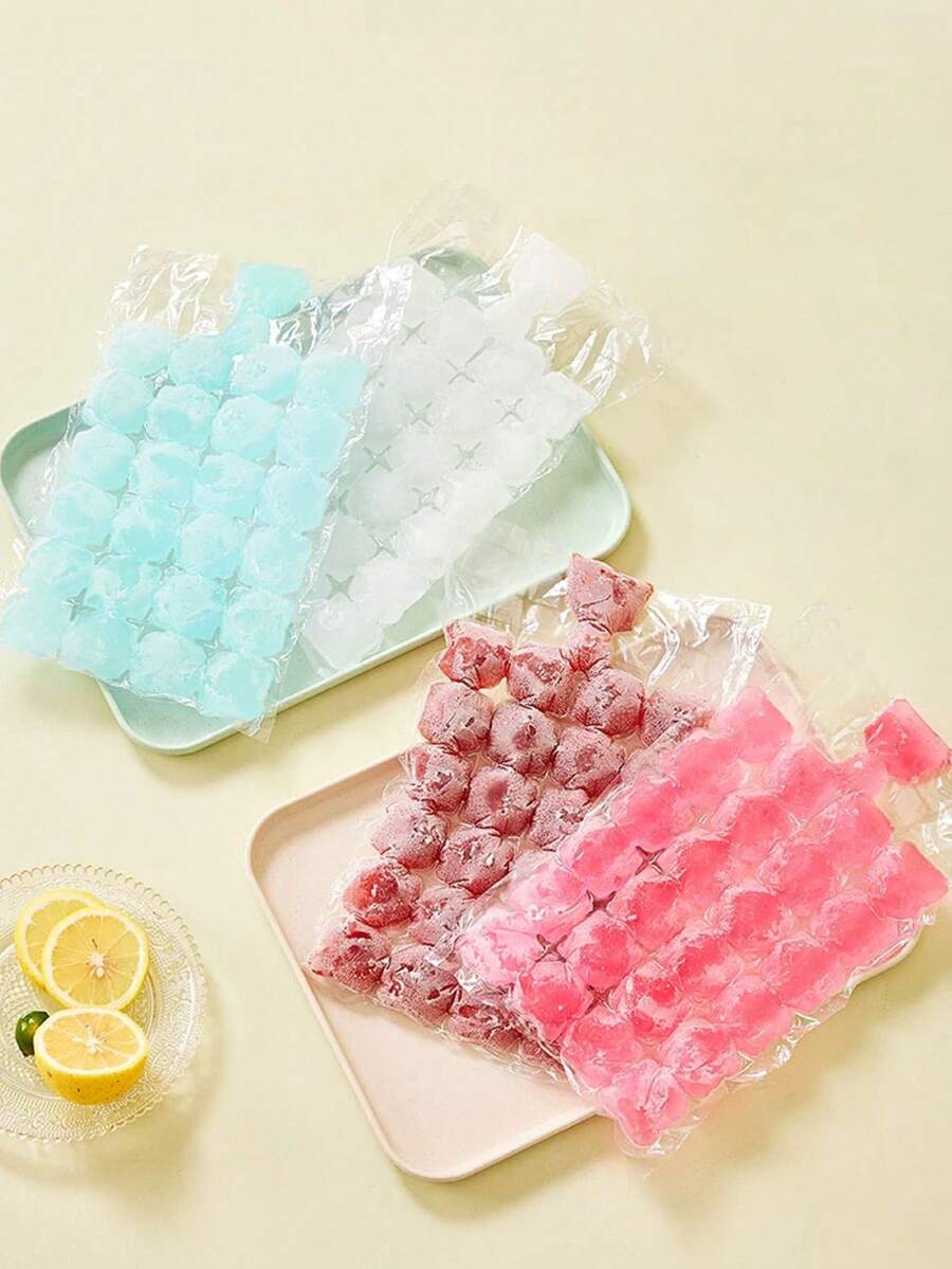 (Funnel Included) 20pcs 480-Grid/30pcs 720-Grid/50pcs 1200-Grid Disposable Ice Bags, Ice Cube Molds, Creative Self-Sealing Airtight Ice Trays, Passion Fruit Ice Cube Bags, Homemade Ice Cube Preservation Bags. (Funnel Color Random) - Clear - View 1