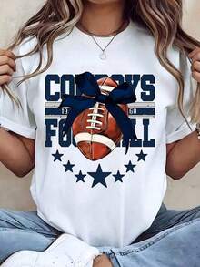 Premium Unisex Casual Cowboys Logo Print T-Shirts For American Football Fans And Game Day Wear, Matching Sets For Couples And Families, Comfortable Cotton - 白色 3 - 查看 6