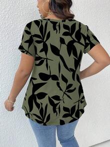 Camiseta de mujer de talla grande con cuello en V y estampado - Multicolor 4 - Ver 2