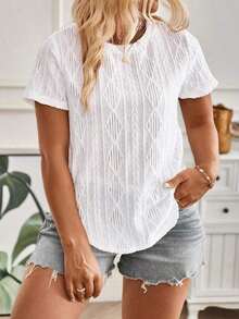 Selamara Camiseta casual versátil de talla grande para mujer con decoración de botones en la espalda, nueva para primavera/verano - Blanco 2 - Ver 2
