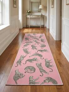 1pc Pink Background Cheetah Pattern Long Doormat, Personalized Style Hallway Decor Mat, Practical, Multiple Sizes Available, Corridor Long Carpet, Carpet, Long Carpet, Area Small Rug, Mat, Home Decor, Area Rug, Living Room Area Rug, Living Room Home Decor, Room Decor, Washable Carpet - Multicolor - View 4