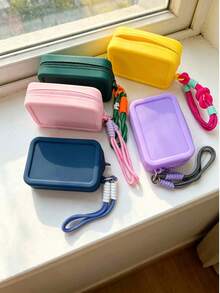 Silicone Waterproof Cosmetic Bag, Portable Travel Organizer Pouch For Makeup, Lipstick, Coins, USB, Earphones And Other Small Accessories, With Wrist Strap For Travel And Daily Use - Multicolor - View 1