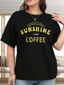 100% algodón, talla grande - Camiseta casual de mujer, talla grande - Estampado con diseño de sol y café, blanca con letras amarillas, tela suave y transpirable, cuello redondo, lavable a máquina, cómoda para todas las estaciones, regalo para amantes del café, camiseta de corte holgado, material elástico. - Blanco - Ver 7