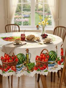 1 Vibrant Tomato And Watermelon Printed Tablecloth, Farmhouse Style Polyester Rectangular Tablecloth With Ripple Edges, Kitchen Dining Room, Wedding Decoration, Outdoor Picnics, Garden Parties, Summer Barbecues, Daily Use, And Home Kitchen Decoration For Harvest Festivals. - Multicolor - View 15