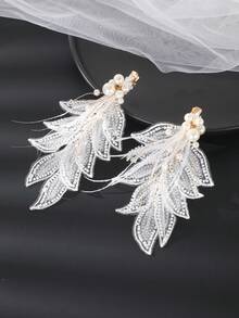 2pcs Handmade Braided Faux Pearl Hair Clips, Elegant Bridal Wedding Accessories,Hair Barrettes,Hair Claws - White - View 2