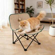 1pc Small Size Jute Folding Chair, Outdoor Portable Reclining Chair, Camping Chair, Backrest Wooden Bench, Fishing Stool, Foldable Stool, Cat Scratching Chair, Resting Chair (Load Capacity 120lbs) - Apricot - View 6