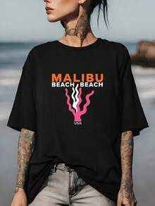 Malibu Beach USA T-Shirt For Family Outings And Corporate Meetings | Soft 180g T-Shirt For Men And Women - Perfect For Summer Festivals And Gifts - 黑色 - 查看 1