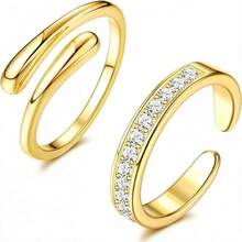 Bộ 2 chiếc nhẫn đeo ngón chân bằng đá Zirconia có thể điều chỉnh kích thước, trang sức chân phong cách nghỉ mát mùa hè, mạ vàng. - Vàng - Xem 6
