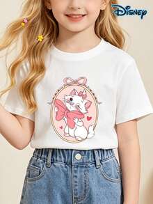 Disney The Aristocats Marie Cat Pose Graphic T-Shirt, The Aristocats Disney Marie Emotions Shirt, Disneyland Trip Family Matching Shirt 2026; Spring/Summer Pure Cotton T-Shirts For Teenage Girls, Cute Children's Pattern T-Shirts, Birthday Gifts, Children's Girls' Clothing, Casual Daily Teenage Student Clothing, Short Sleeved Shirts Suitable For Children, Street And Beach Vacations, School And Holiday Atmosphere Clothing - White - View 3
